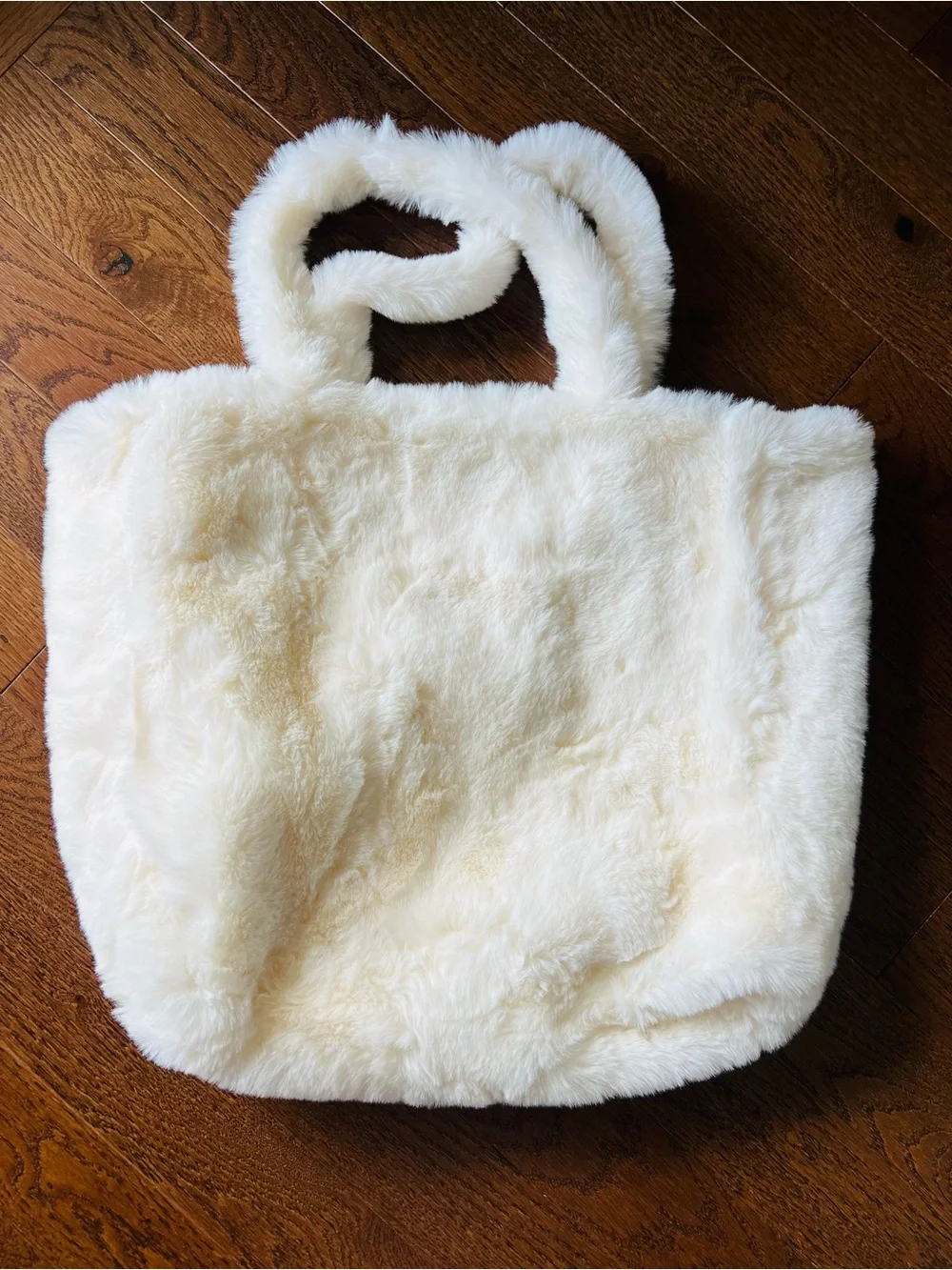 White Fluffy Faux Fur Tote Bag with Pink Bow